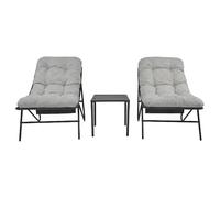 Ensemble de jardin bistrot gris, comprenant : 2 chaises avec coussins et une table