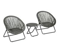 Outsunny – Salon de jardin 3 pièces en résine tressée, structure acier – 2 fauteuils pliables – gris