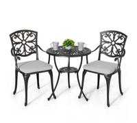 Ensemble bistro ext. 3p alu moulé avec coussins et trou parasol