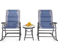 Ensemble bistro pliant 3 pièces, chaises à bascule d'extérieur avec table bleu + gris