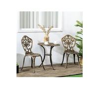 Outsunny Ensemble bistrot pour jardin en aluminium salon de jardin 3 pièces 2 chaises + 1 table ronde imitation fer forgé bronze