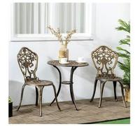Outsunny Ensemble bistrot 3 pièces aluminium 2 chaises, table ronde imitation fer forgé bronze