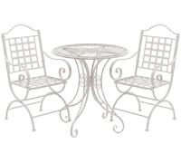 Ensemble bistro Viro comprenant une table et deux chaises, de couleur blanche antique, en métal
