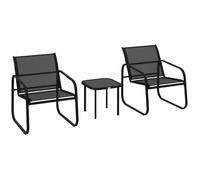 Ensemble bistrot de jardin 3 pièces - Outsunny - 2 chaises en maille et table basse en verre trempé - noir
