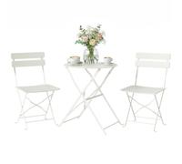 Ensemble bistrot de jardin - 3 pièces - table et 2 chaises pliantes à lattes san montage - métal -42x48x80cm - crème