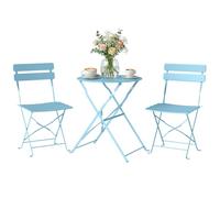 Ensemble bistrot de jardin - 3 pièces - table et 2 chaises pliantes à lattes san montage - métal -42x48x80cm - bleu blair