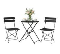 Ensemble bistrot de jardin - 3 pièces - table et 2 chaises pliantes à lattes san montage - métal -42x48x80cm - noir