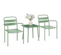 Ensemble bistrot de jardin - Outsunny - table basse en verre trempé et 2 chaises à lattes - acier galvanisé - 55x58x82cm - vert