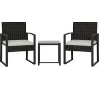 Ensemble bistrot en rotin, ensemble de meubles de jardin 3 pièces avec 2 chaises de jardin, table basse, coussins amovibles blanc crème
