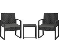 Ensemble bistrot en rotin, ensemble de meubles de jardin 3 pièces avec 2 chaises de jardin, table basse, coussins amovibles gris foncé