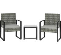 Ensemble bistrot en rotin, ensemble de meubles de jardin 3 pièces avec 2 chaises de jardin, table basse, coussins amovibles gris clair