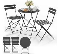 Ensemble bistrot métallique VOUNOT® 3 pièces, table bistrot pliante avec 2 chaises, gris