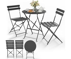 Ensemble bistrot métallique VOUNOT® 3 pièces, table bistrot pliante avec 2 chaises, gris