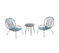 Concept Usine – Ensemble 2 fauteuils + table basse Rete – Bleu – Style rétro, résiste à l'eau