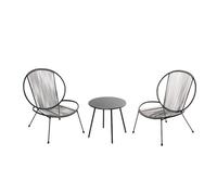 Ensemble Bistrot RETE 2 Fauteuils Bas Gris Foncé | Table basse assortie, assise flexible : coin lecture épuré pour véranda, balcon ou terrasse ombragée.