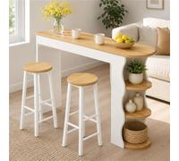 Ensemble Bistrot Table De Bar Avec 2 Tabourets Table Haute Mange Debout Pub | Structure Métallique Renforcée, Repose-pieds Intégrés Et Plateau Stable Pour Un Usage Quotidien(Wood,160CM/63IN)