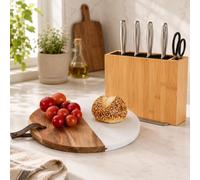 Ensemble bloc à couteaux et planche à découper en bambou (2 pièces) – Bloc à couteaux à insert en bambou et planche à découper en marbre d'acacia