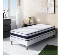 Ensemble Blue Memory Sommier + Matelas 120x200 cm | Hauteur 22 cm | Mousse à mémoire de forme | 4 Pieds | Confort équilibré