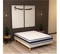 Ensemble Blue Memory Sommier + Matelas 140x190 cm | Hauteur 22 cm | Mousse à mémoire de forme | 4 Pieds | Confort équilibré
