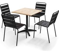 Ensemble brasserie table alumium et bois et 2 chaises en métal - Oviala Times square