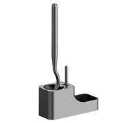 Ensemble brosse WC et support pour montage mural, brosse WC gris acier avec poignée étendue et brosse à sucer, organisateur de salle de bain sans perforation, base ventilée pour éviter les espaces