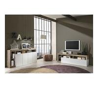 AltoBuy Arturo - Ensemble Buffet 4P + Meubles TV Blanc Laqué Niches Aspect Bois Antik