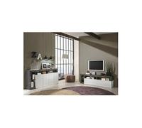 Ensemble Buffet 4P + Meubles TV Blanc Laqué Niches Aspect Oxyde - ARTURO -