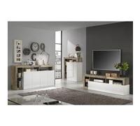 Ensemble Buffet 4P + Meubles TV et Bar Blanc Laqué Niches Aspect Bois Antik - ARTURO - ALTOBUY Blanc G