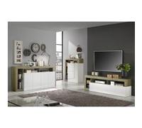 Ensemble Buffet 4P + Meubles TV et Bar Blanc Laqué Niches Aspect Bois Cadiz - ARTURO - ALTOBUY Blanc G