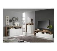 Ensemble Buffet 4P + Meubles TV et Bar Blanc Laqué Niches Aspect Chêne Mercure - ARTURO - ALTOBUY Blanc G