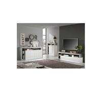 Ensemble Buffet 4P + Meubles TV et Bar Blanc Laqué Niches Aspect Cimento - ARTURO -