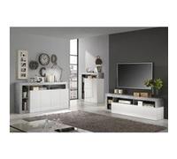 Ensemble Buffet 4P + Meubles TV et Bar Blanc Laqué Niches Aspect Cimento - ARTURO - ALTOBUY Blanc G