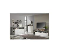 ARTURO - Ensemble Buffet 4P + Meubles TV et Bar Blanc Laqué Niches Aspect Oxyde