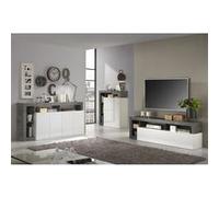 AltoBuy Arturo - Ensemble Buffet 4P + Meubles TV et Bar Blanc Laqué Niches Aspect Oxyde