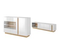 Ensemble buffet et meuble TV blanc brillant et naturel - Séjour lumineux MURARI