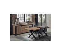 Ensemble Buffet et Table 200cm Aspect Bois Piètement X Métal Noir - CLODIUS -