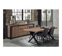Ensemble Buffet et Table 230 cm Aspect Bois Piètement X Métal Noir - CLODIUS - ALTOBUY Marron G