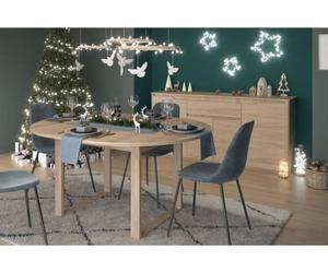 Ensemble Buffet et Table Ronde Extensible BETTY, Chêne, Table 120-155 cm, PARISOT
