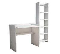 Ensemble bureau avec bibliothèque intégrée 6 niveaux MILAN - Blanc
