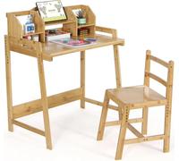 Ensemble bureau enfant avec chaise - Table réglable en hauteur - Table d'activités - Table d'apprentissage et de jeux - Bamboe - 50×80cm