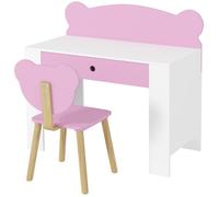 Ensemble bureau enfant plateau tiroirs chaise ours rose 80x41x74,5 cm - Bureau étudiant garçon fille