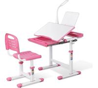 Ensemble bureau enfant - Table réglable en hauteur avec chaise et tiroir - Rose - Pour enfants 3-10 ans