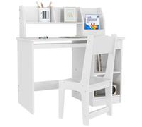 Ensemble bureau et chaise, construction robuste, design peu encombrant, blanc