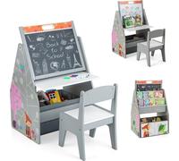 Ensemble bureau et chaise double face pour enfants avec chevalet