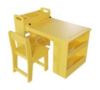 Ensemble bureau et chaise en bois pour enfants (deux chaises incluses) - Idéal pour dessiner, lire et bricoler -103 x 56 cm-jaune