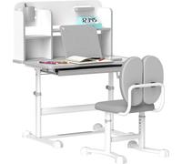 Ensemble bureau et chaise enfant AIYAPLAY, réglable, avec bureau d'étude inclinable, tiroir, étagère, couleur grise