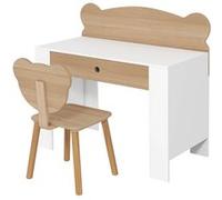 Ensemble bureau et chaise enfant design ourson - grand tiroir - blanc effet bois naturel Blanc G
