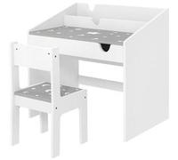 Ensemble bureau et chaise enfant motif étoile lune - tiroir, porte-livres intégré - blanc gris G