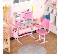 Ensemble bureau et chaise pour enfants, Hauteur réglable, tiroir coulissant, crochets pour sac à dos ( rose )