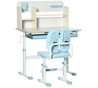 Ensemble bureau et chaise pour enfants - HOMCOM - hauteur réglable et plateau inclinable 0-60° - acier - bleu